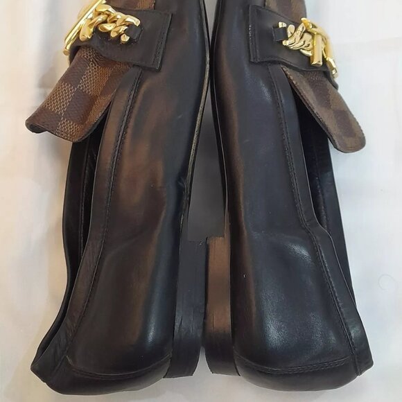 Louis Vuitton Ebene Damier Flat/Loafers with Gold LV Chain~Very Rare! - Picture 13 of 15